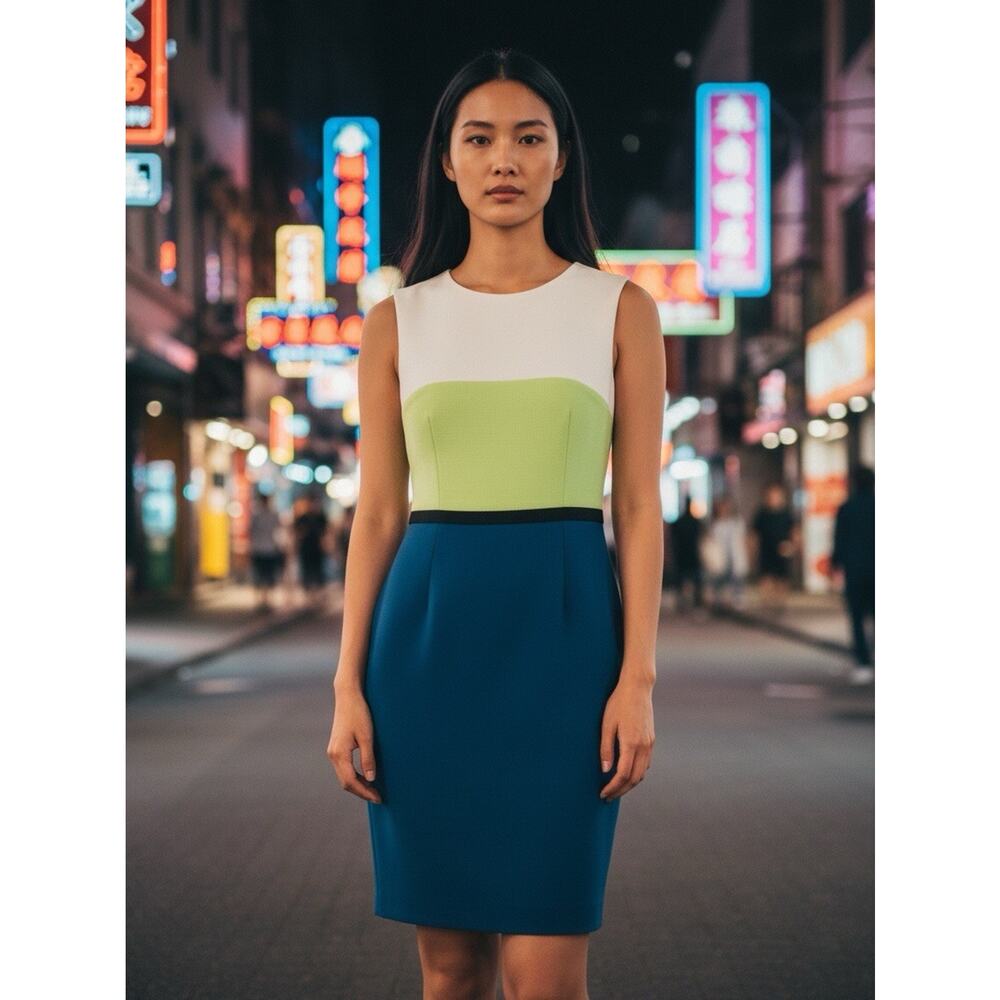 Narciso Rodriguez Colorblock Sheath Midi Dress Sz 14 US 46 EUR Silk Lining - Picture 2 of 8